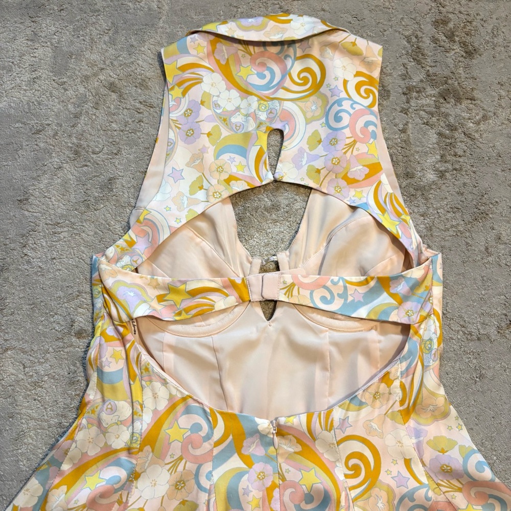 For Love & Lemons Marcia Floral Celestial Star Satin Mini Dress Size Medium - Picture 16 of 16